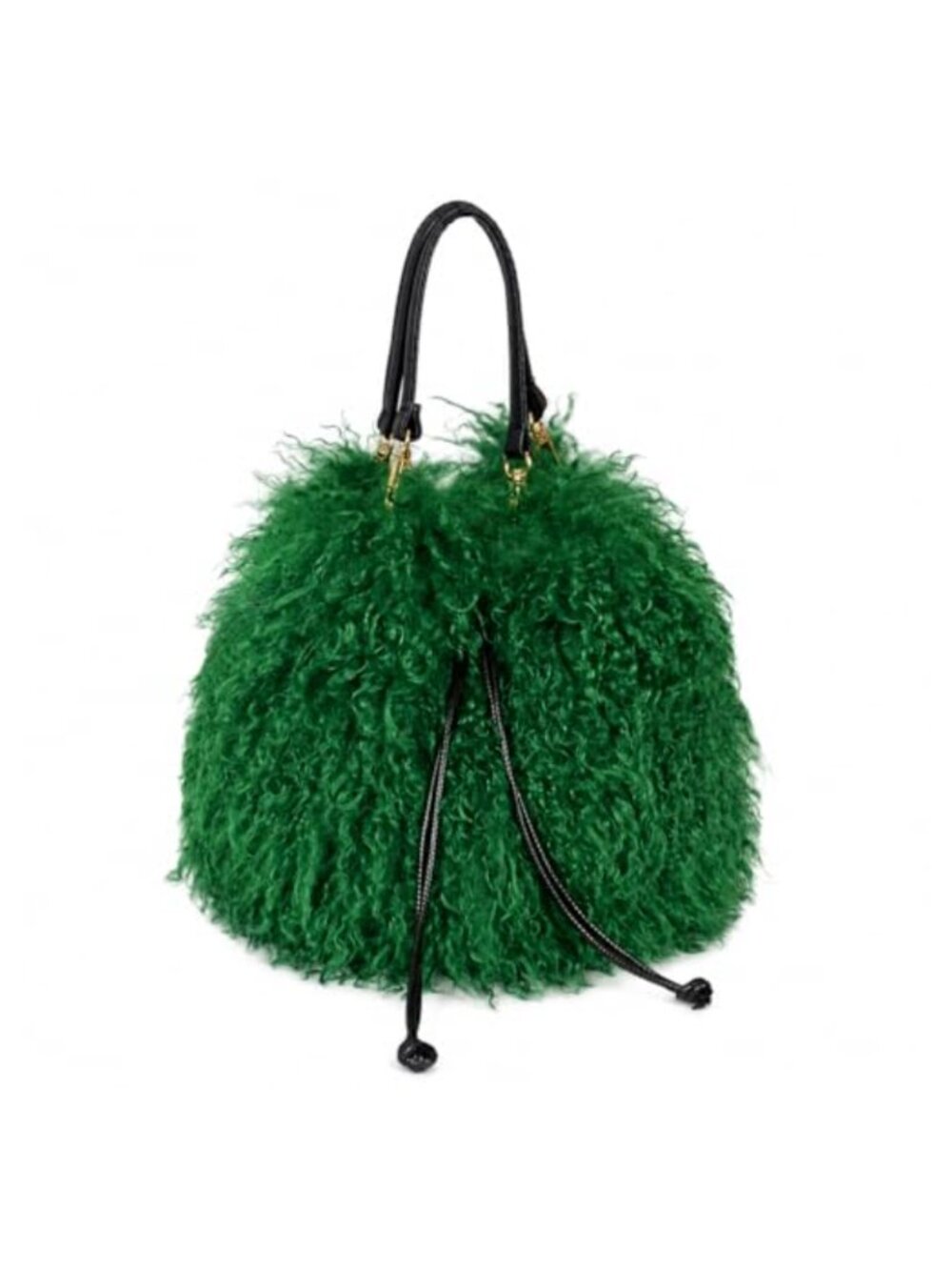 Faux Fur Bucket Bag Drawstring Shoulder Handbag Fuzzy Tote Purse Fall Winter
